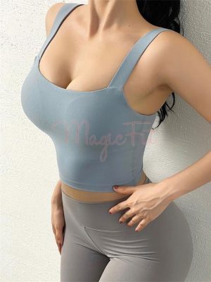 Anti-Vibration Sports Bra Top with Removable Pads in Blue Jean Colour